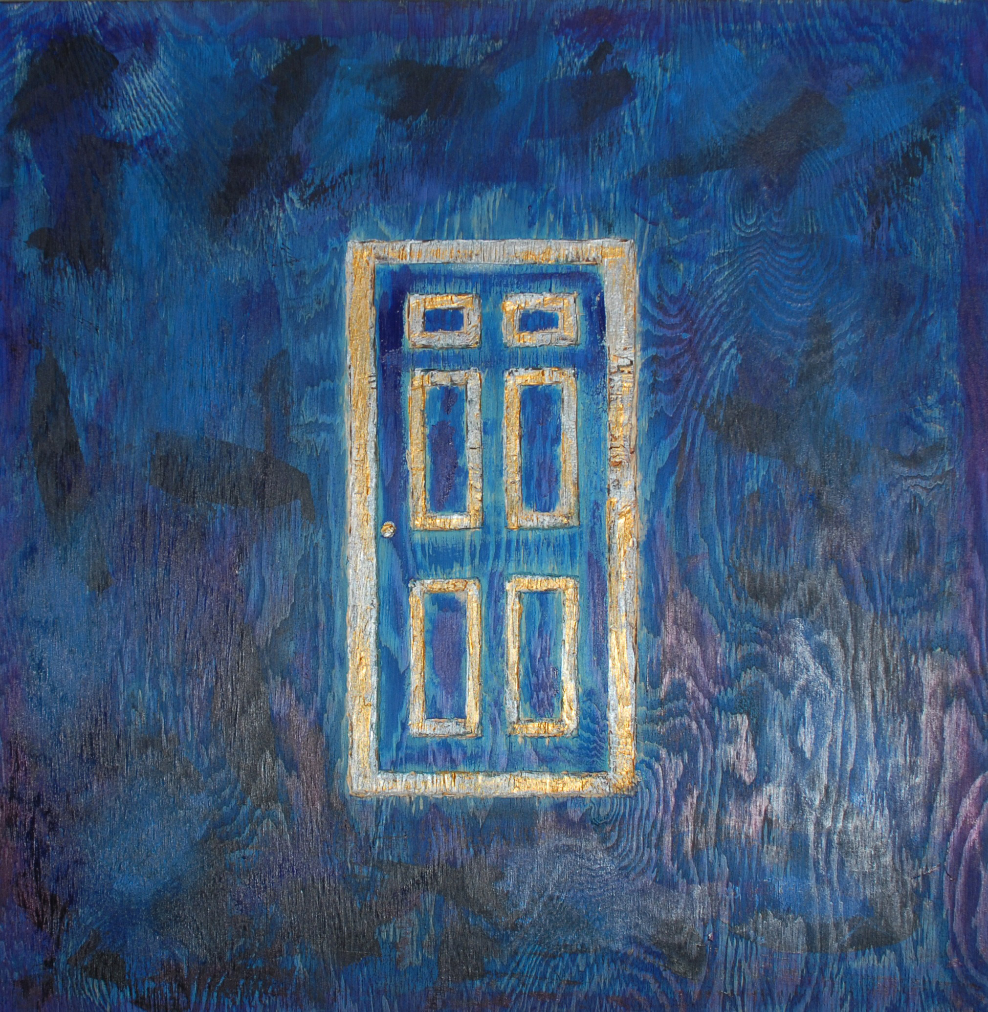 blue door with figure